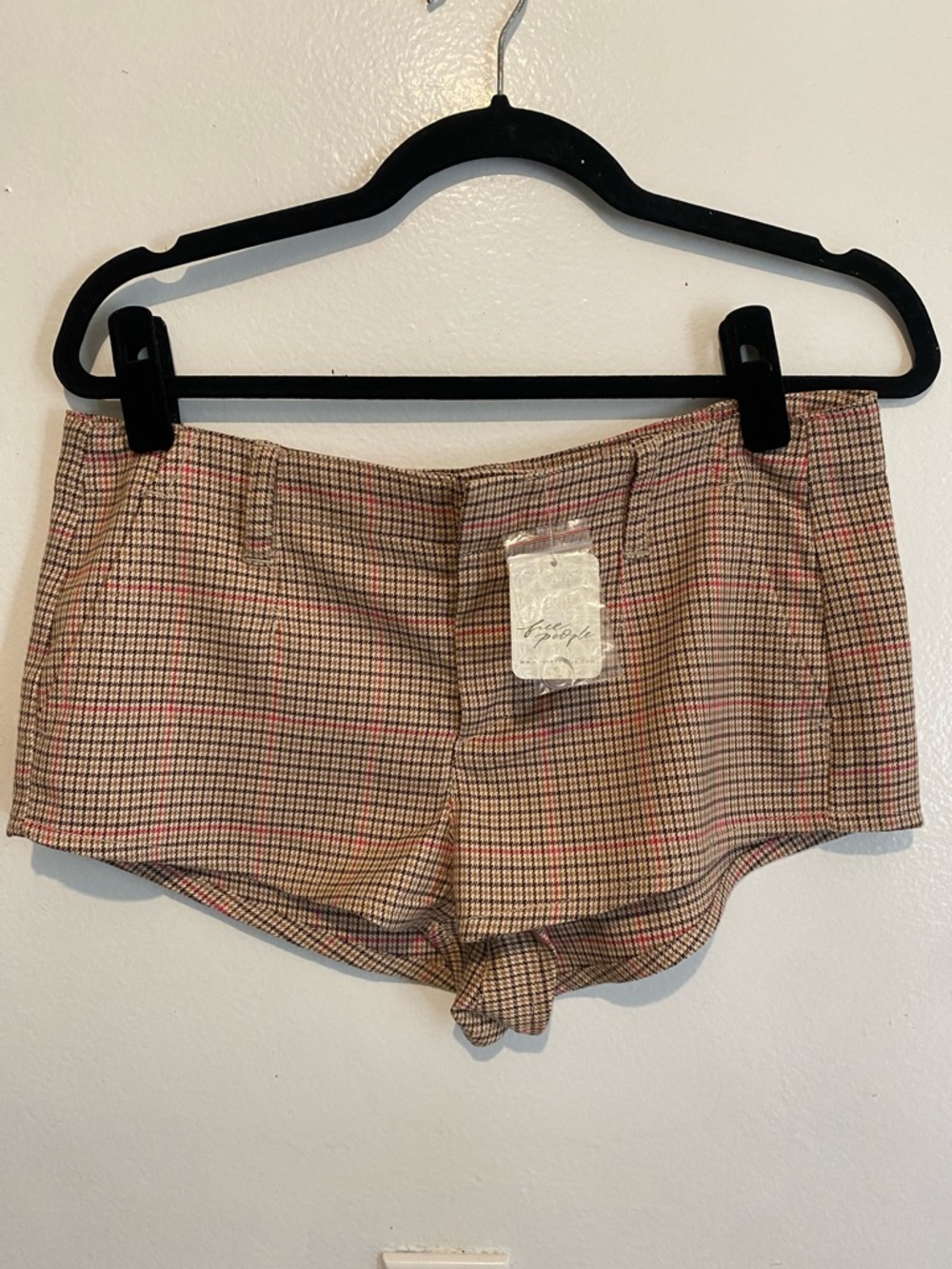 We The Free High-Waist Plaid Shorts in Tan and Pink